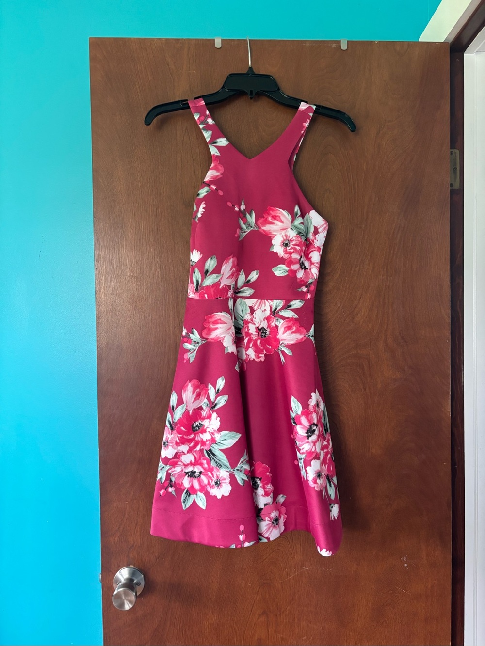 Sequin Hearts Fuchsia Floral Fit-and-Flare Mini Dress